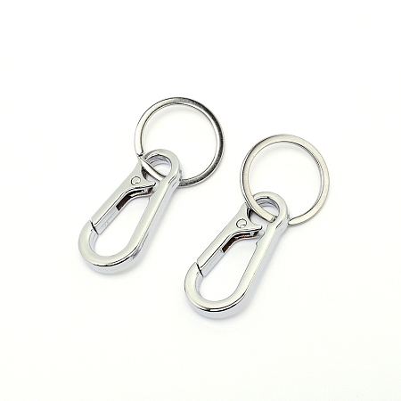 AHANDMAKER Alloy Push Gate Snap Keychain Clasp Findings, with Iron Split Key Rings, Platinum, 71mm, Ring: 30x2mm, Inner Size: 26mm, Clasp: 47x22x5mm, 10pcs/box