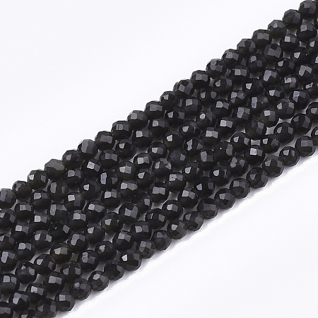 Arricraft Natural Black Obsidian Beads Strands, Faceted, Round, 3mm, Hole: 0.8mm, about 139~142pcs/strand, 14.9 inches~15.3 inches