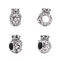 Unicraftale 304 Stainless Steel European Beads, Ion Plating (IP), Large Hole Beads, Lion, Antique Silver, 13x9x11mm, Hole: 4.5mm, 6pcs/box
