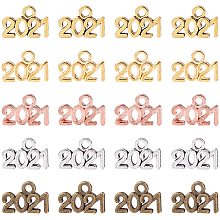 Alloy Charms, Number 2021, Mixed Color, 9.3x13.5x1mm, Hole: 1.8mm, 200pcs/box