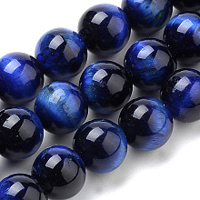 ARRICRAFT Natural Tiger Eye Beads Strands, Dyed, Round, Blue, 6mm, Hole: 1mm, about 70pcs/strand, 15.7 inches