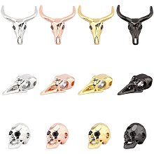 PandaHall Elite Environmental Brass Micro Pave Cubic Zirconia Beads, Skull, Cadmium Free & Nickel Free & Lead Free, Mixed Color, 13x8x9.5mm, Hole: 2mm, 12pcs/box