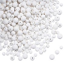 Olycraft Natural Lava Beads Strands, Dyed, Round, White, 6mm/8mm/10mm, Hole: 1mm; about 294pcs/box