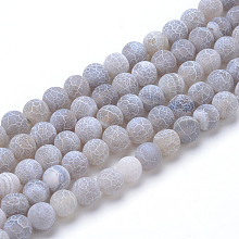 Arricraft Natural & Dyed Crackle Agate Bead Strands, Frosted Style, Round, Light Grey, 8mm, Hole: 1mm, about 47pcs/strand, 15.5 inches