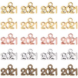 Alloy Charms, Number 2021, Mixed Color, 9.3x13.5x1mm, Hole: 1.8mm, 200pcs/box