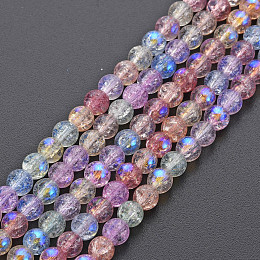 Arricraft Electroplate Crackle Glass Bead Strands, AB Color Plated, Dyed & Heated, Round, Colorful, 4mm, Hole: 0.8mm, about 98~100pcs/strand, 15.35 inch(39cm)