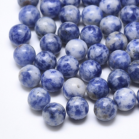 Arricraft Natural Blue Spot Stone Beads, Half Drilled, Round, 8mm, Half Hole: 1.2mm