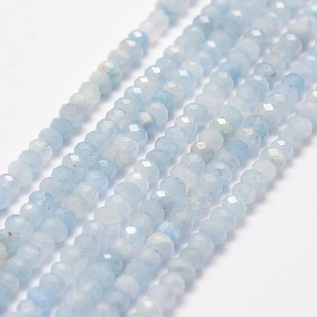 ARRICRAFT Natural Aquamarine Bead Strands, Faceted, Rondelle, 4x3mm, Hole: 1mm, about 135pcs/strand, 15.3 inches