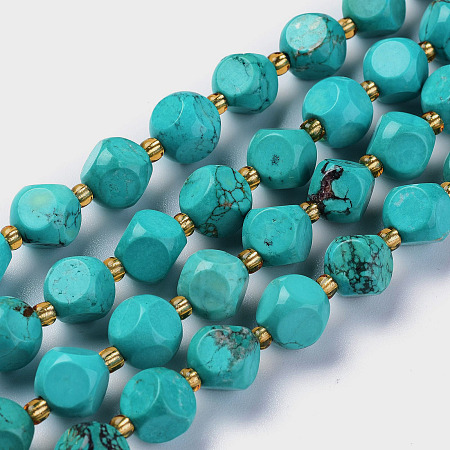 Arricraft Natural Turquoise Beads Strands, with Seed Beads, Six Sided Celestial Dice, 8~8.5x8~8.5mm, Hole: 1mm, about 40pcs/strand, 15.75inches(40cm)