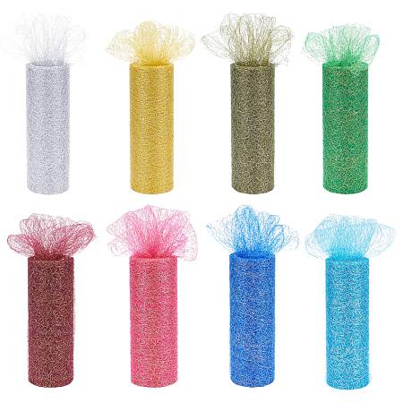Mesh Ribbon Roll, Spider Web Trim Ribbon Roll, for DIY Craft Gift Packaging, Home Party Wall Decoration, Mixed Color, 6 inches(15cm);  10yards/roll, 8rolls/set