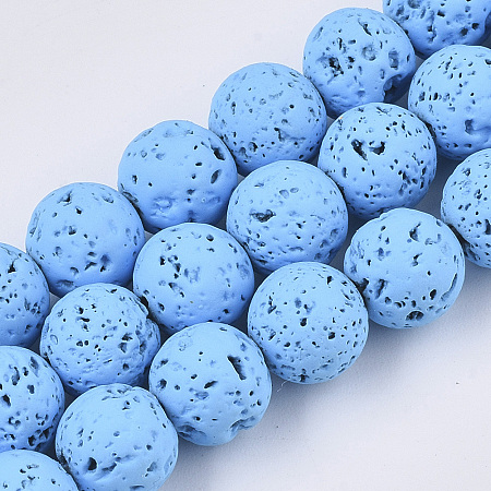 ARRICRAFT Spray Painted Natural Lava Rock Beads Strands, Round, Light Sky Blue, 8mm, Hole: 0.7mm, about 47~48pcs/Strand, 15.75 inches(40cm)