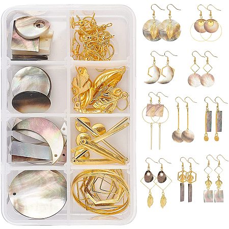 SUNNYCLUE DIY Geometric Style Earring Making Kits, include Alloy Linking Rings, Black Lip Shell Pendants, Brass Linking Rings & Earring Hooks, Iron Jump Rings, Mixed Color