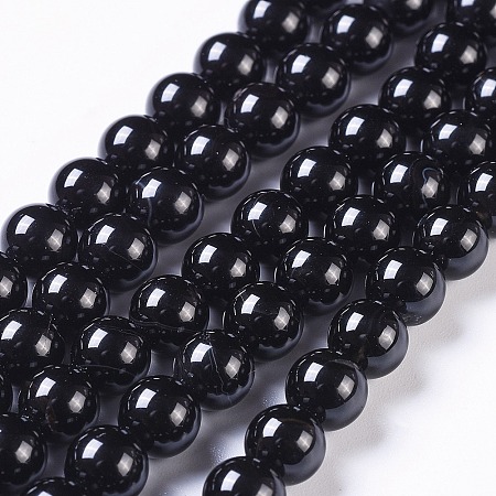 Arricraft Natural Onyx Beads Strands, Black Agate, Grade AB, Round, Dyed & Heated, Black, 8mm, Hole: 1mm; about 50pcs/strand, 15 inches