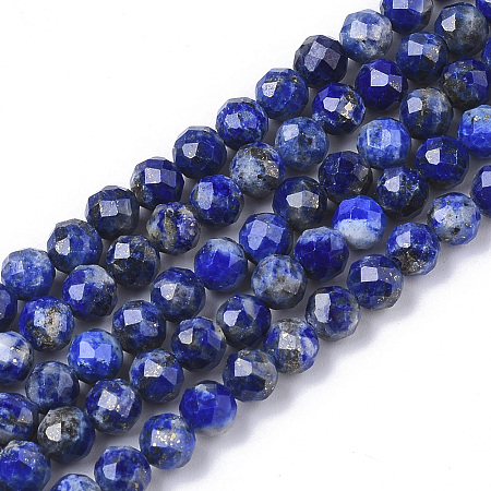 Arricraft Natural Lapis Lazuli Beads Strands, Faceted, Round, 4mm, Hole: 0.5mm, about 85~86pcs/strand, 15.75 inches(40cm)