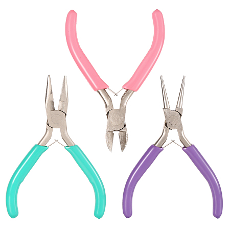 ARRICRAFT 3 Sizes Carbon Steel Jewelry Pliers Set, Wire Cutters Pliers, Mixed Color, 3pcs