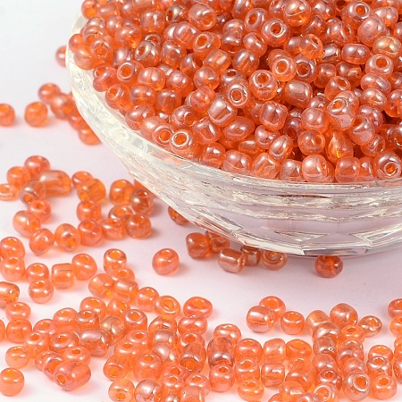 ORNALAND 6/0 Glass Seed Beads, Transparent Colours Lustered, Round, Dark Orange, 4mm, Hole: 1.5mm; about 1500pcs/bag