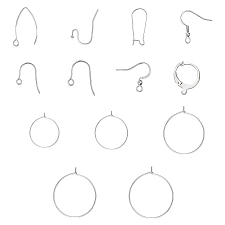 Stainless Steel Earring Hooks, with Hoop Earrings Findings, Leverback Earring Findings, Stainless Steel Color, 156pcs/box