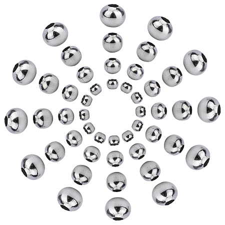 SUNNYCLUE 304 Stainless Steel Spacer Beads, Round, Stainless Steel Color, 300pcs/box