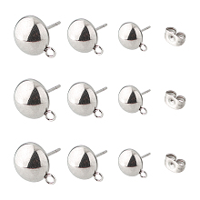 UNICRAFTALE 304 Stainless Steel Stud Earring Findings, with Loop, Dome/Half Round, Stainless Steel Color, 60pcs/box