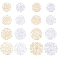 Cup Mat Cotton Coaster, Crochet Cotton Lace Coasters, for Drinks Home Decoration, Mixed Color, 100~170x2~3.5mm, 16pcs/set