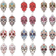 PANDAHALL ELITE Alloy Enamel Pendants, Cadmium Free & Lead Free, Skull with Pattern, Platinum, Mixed Color, 26x13.5x3.3mm, Hole: 1.8mm; 12 colors, 4pcs/color, 48pcs/box