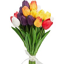 PU Leather Imitation Tulip, Artificial Flower Bouquets, for Wedding Bouquet Floral Arrangement Table Decoration, Mixed Color, 32x6.5x3.2cm; 5 colors, 5pcs/color, 25pcs/set