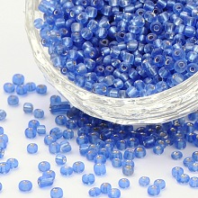 Honeyhandy 6/0 Round Silver Lined Round Hole Glass Seed Beads, Blue, 4mm, Hole: 1.5mm, about 496pcs/50g