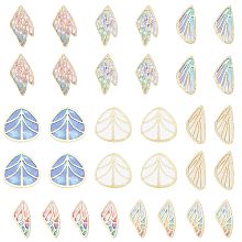 SUNNYCLUE Fashion DIY Earrings Jewelry Accessories, Imitation Metal Cloth Pendants, Leaf & Wing, Mixed Color, 30~31x14~30x0.6mm, Hole: 0.8mm, 32pcs/box