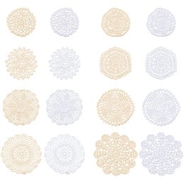 Cup Mat Cotton Coaster, Crochet Cotton Lace Coasters, for Drinks Home Decoration, Mixed Color, 100~170x2~3.5mm, 16pcs/set