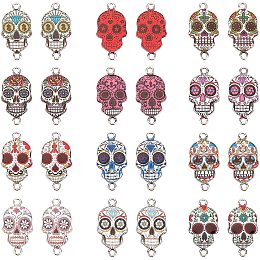 PANDAHALL ELITE Alloy Enamel Pendants, Cadmium Free & Lead Free, Skull with Pattern, Platinum, Mixed Color, 26x13.5x3.3mm, Hole: 1.8mm; 12 colors, 4pcs/color, 48pcs/box