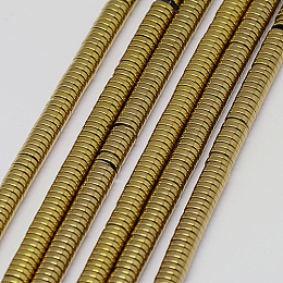 Arricraft Electroplate Non-magnetic Synthetic Hematite Beads Strands, Heishi Beads, Flat Round/Disc, Grade A, Golden Plated, 3x1mm, Hole: 1mm, about 400pcs/strand, 16 inches