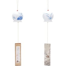 BENECREAT 2Pcs 2 Style Handmade Ceramic Wind Chime with Polyester Cord Paper for Outdoor Indoor Decor