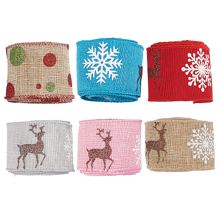 Gorgecraft Christmas Burlap Ribbons, Hemp Ribbons, Jute Ribbons, Garment Accessories, Mixed Color, 46x0.4mm; about 2m/bundle, 6 Colors, 1bundle/color, 6bundles/set