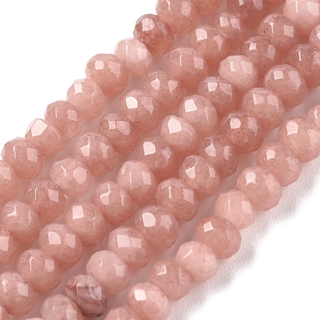 Arricraft Dyed Natural Malaysia Jade Rondelle Beads Strands, Faceted, Light Coral, 4x2~3mm, Hole: 1mm, about 115pcs/strand, 14 inches