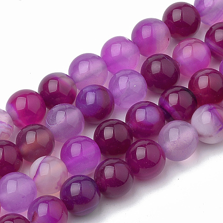 Arricraft Dyed Natural Striped Agate/Banded Agate Round Bead Strands, Medium Violet Red, 8mm, Hole: 1mm, about 48pcs/strand, 14.9 inches