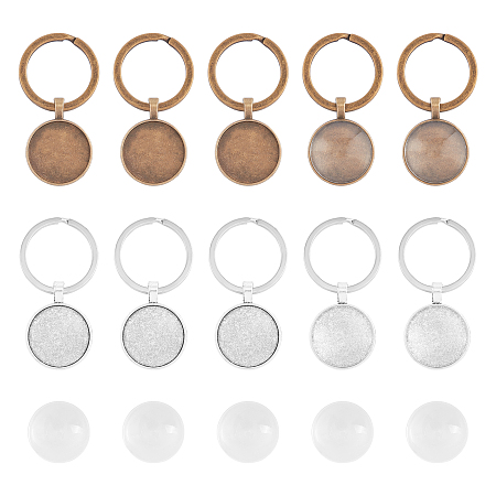DIY Keychain Making Kits, include Alloy Pendant Cabochon Settings & Split Key Rings, Transparent Glass Cabochons, Mixed Color, Pendant Cabochon Settings: 37x28x2mm, 20pcs/box