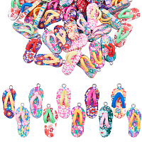 SUNNYCLUE Handmade Polymer Clay Pendants, with Alloy Findings, Flip-flops, Mixed Color, 30~32x13x9mm, Hole: 2.5mm; 50pcs/set