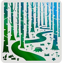 FINGERINSPIRE Woodland Forest Stencils 11.8x11.8 inch Forest Tree Painting Stencil Forest Path Stencil Plant Drawing Stencil Into The Woods Stencils for Painting on Wood, Floor, Wall, Fabric