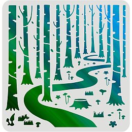 FINGERINSPIRE Woodland Forest Stencils 11.8x11.8 inch Forest Tree Painting Stencil Forest Path Stencil Plant Drawing Stencil Into The Woods Stencils for Painting on Wood, Floor, Wall, Fabric