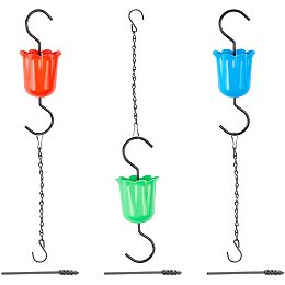 Iron Hanging Chains, Garden Plant Hangers, with Flower Ant Moat and Brushes, for Bird Feeders, Planters, Mixed Color