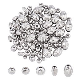 Unicraftale 304 Stainless Steel Corrugated Beads, Oval & Round, Stainless Steel Color, 5×3mm, hoie:1.2mm, 100pcs/box