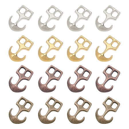 Tibetan Style Alloy Hook Clasps, For Leather Cord Bracelets Making, Anchor, Cadmium Free & Nickel Free & Lead Free, Mixed Color, 23x16x4mm, Hole: 5x4mm; 4 colors, 30pcs/color, 120pcs/box