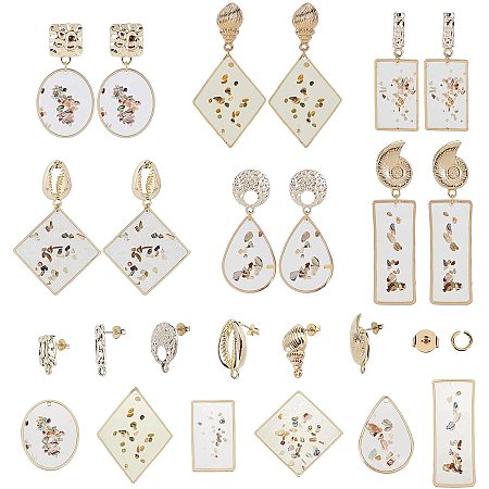 SUNNYCLUE DIY Earring Making Kits, with Alloy Stud Earring Findings, Epoxy Resin Pendants, Mixed Shapes, Golden