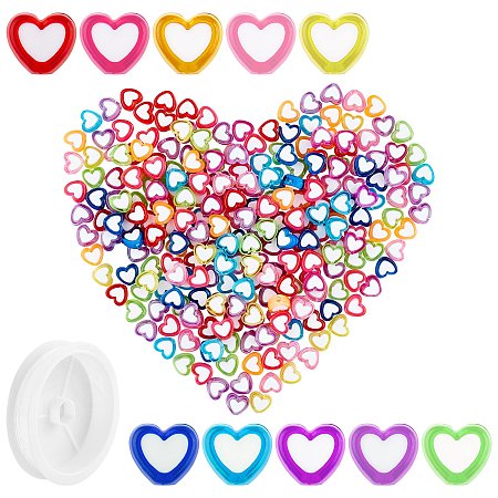 SUNNYCLUE Transparent Heart Acrylic Beads, Bead in Bead, with Clear Elastic Crystal Thread, Mixed Color, 7x8x4mm, Hole: 2mm, 300pcs/set
