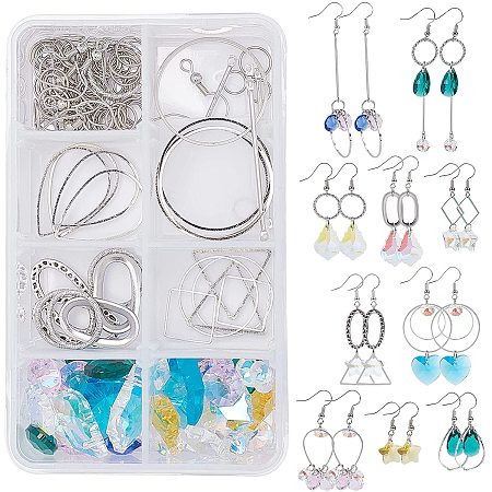 SUNNYCLUE DIY Dangle Earring Making Kits, include Glass Pendants, Glass Rhinestone Charms, Alloy & Brass & Iron Linking Rings, Brass Earring Hooks, Platinum