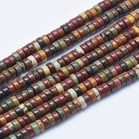 Arricraft Natural Picasso Stone/Picasso Jasper Beads Strands, Heishi Beads, Flat Round/Disc, 4x2~2.5mm, Hole: 0.5mm, about 200pcs/strand, 15.7 inches(40cm)