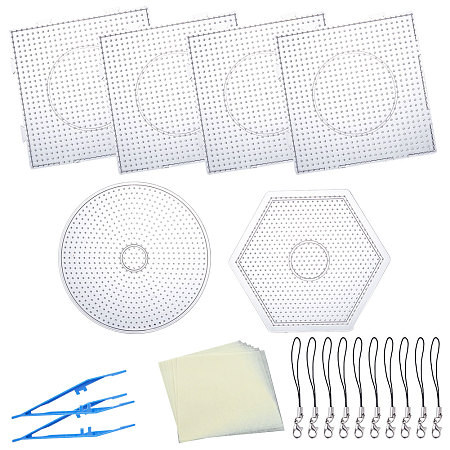 SUNNYCLUE ABC Plastic Pegboards used for 5x5mm DIY Fuse Beads, Ironing Paper used for DIY Fuse Beads, Plastic Fuse Bead Tweezers and Cord Loop Mobile Straps, Clear