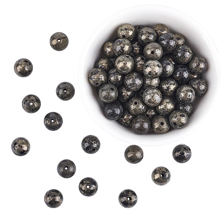 Arricraft About 96 Pcs 8mm Nature Stone Beads, Nature Pyrite Round Beads, Gemstone Loose Beads for Bracelet Necklace Jewelry Making (Hole: 2mm)