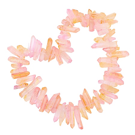 Electroplated Natural Quartz Crystal Beads Strands, Dyed, Nuggets, Pearl Pink, 18~36x6~10mm, Hole: 1.5mm; about 15.7 inches(40cm); 1strand/bag