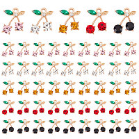 PANDAHALL ELITE Alloy Rhinestone Pendants, Cherry, Golden, Mixed Color, 20x15x4.5mm, Hole: 2mm, 50pcs/set